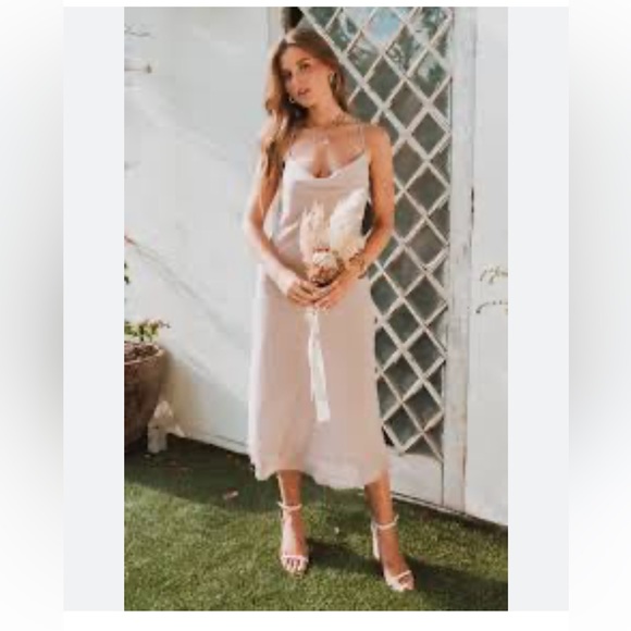 Show Me Your MuMu Dresses & Skirts - Show me your MUMU Verona cowl midi dress soft beige chiffon slip dress size S